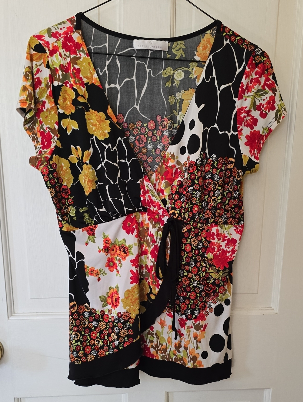 Gorgeous! Papillon Blanc Floral Patchwork Faux Wrap Blouse Size L